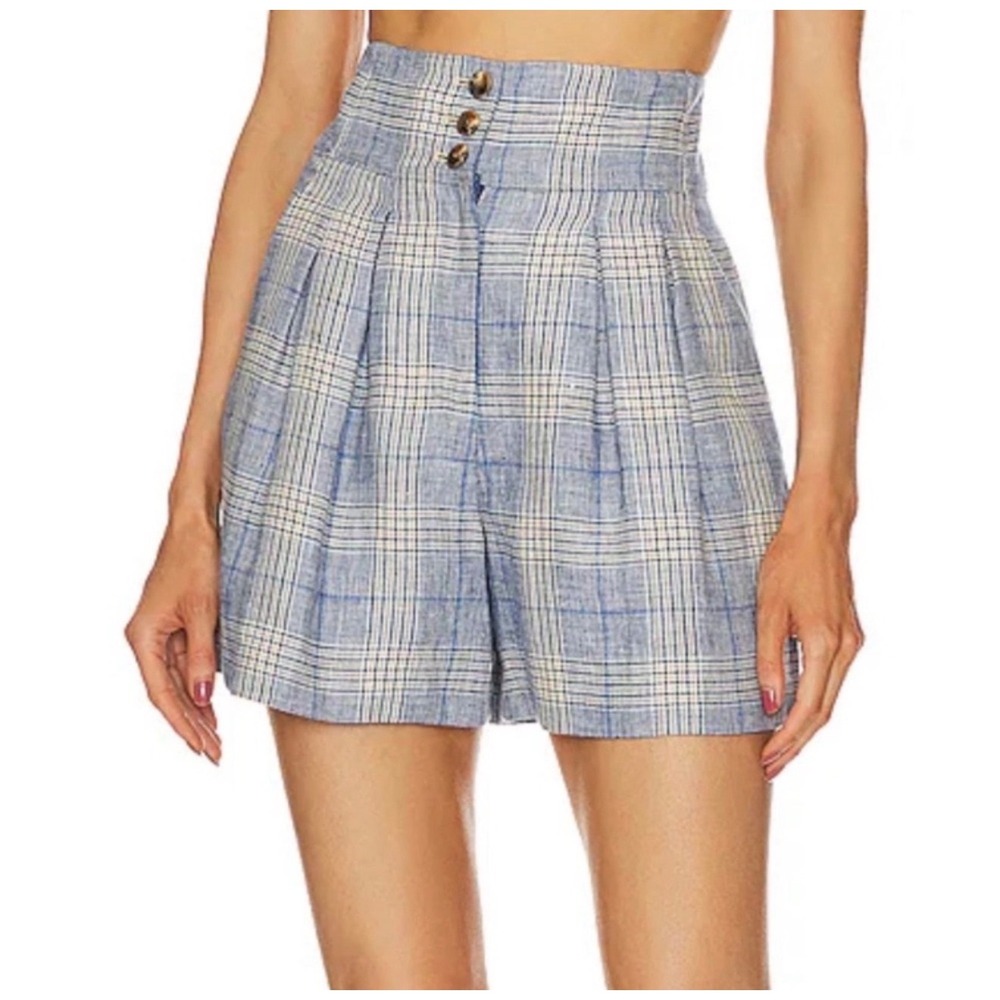 Veronica Beard Alicia Plaid High Rise Wool Linen Blend Shorts NWT Size‎ 4